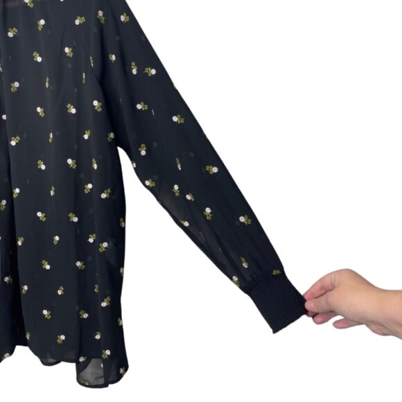 CABI | Black Sheer Long Sleeve Embroidered Mock Neck Floral Blouse | Size S - Picture 4 of 10